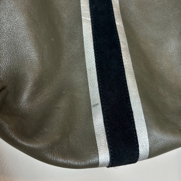 Kempton & Co Grayish Green Black Silver Slouchy Leather Bag Gold Hardware - Picture 6 of 13